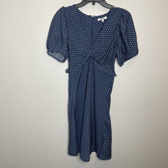 MADEWELL Mini Dress Women 0 Blue Polka Dot Ruffle NEW Puff Sleeve NP106 - Picture 3 of 16